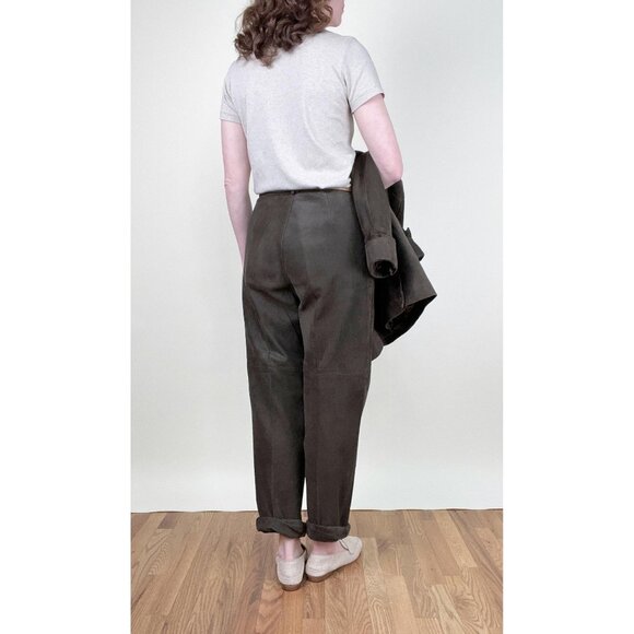 Vintage Suede Leather Matching Set Suit Oversized High Rise Long Unique Luxury - Picture 8 of 13